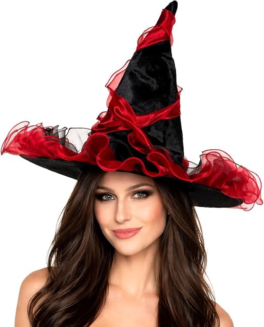 Witch Hat with Chiffon Trim Red