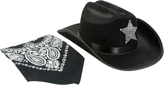 Jr. Cowboy Hat (Black) w/ Grey Sheriff Logo & Bandanna