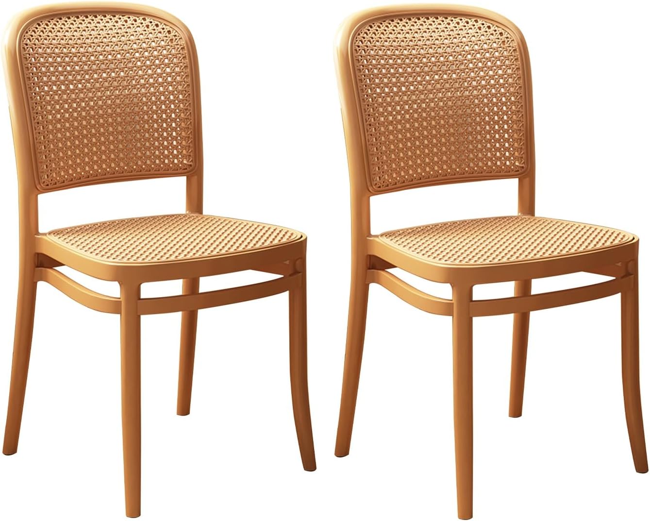 Commercial Rattan -Style Stackable Plastic Dining Chair Beige