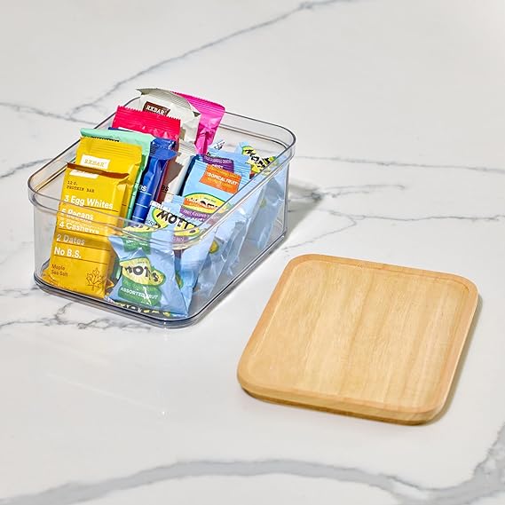 Crisp 8 x 8 Bin with Wood Lid Clear/Natural