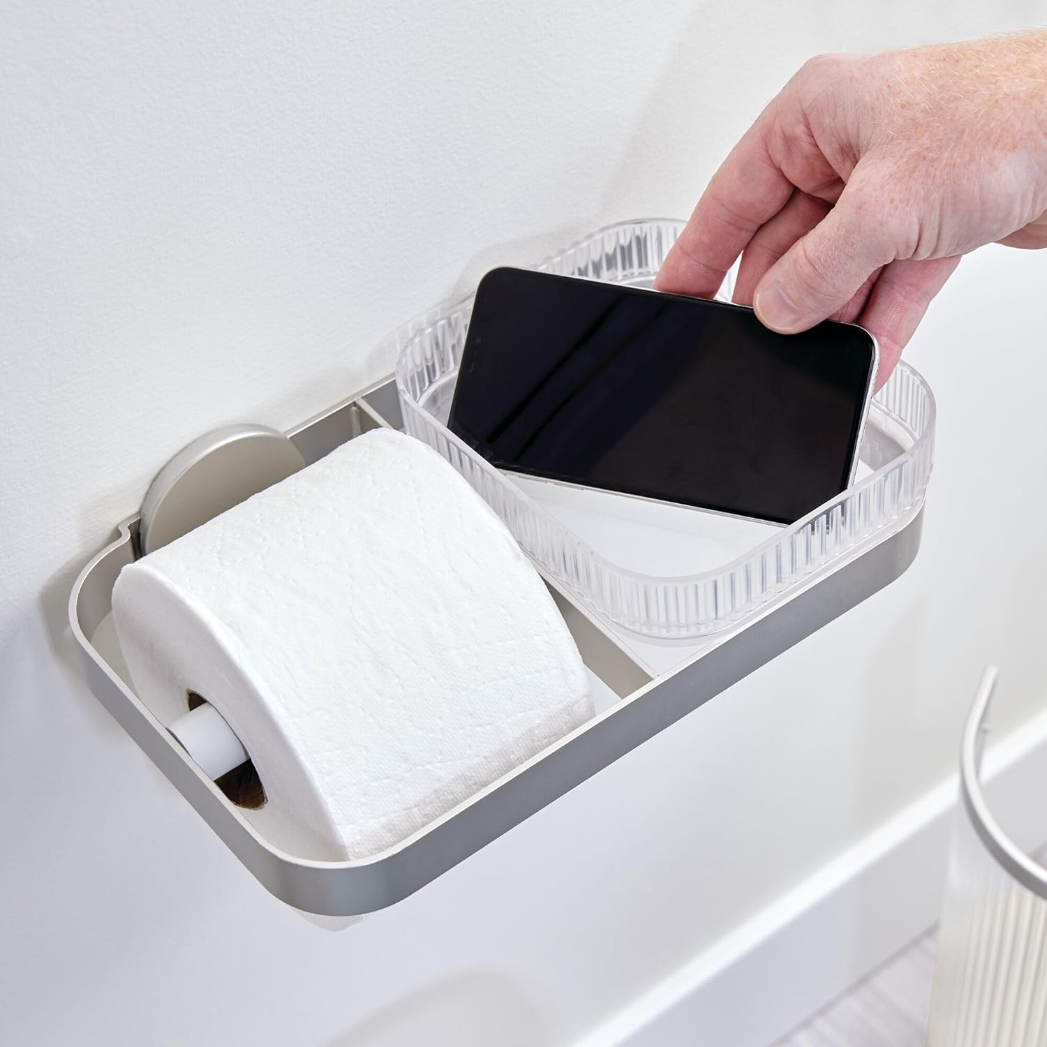 Fluted Wall - Mount Tissue Holder With Shelf