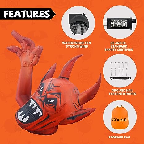 5FT Long Inflatable Red Devil Raise Hands