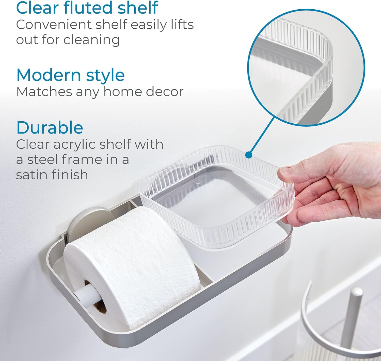 Fluted Wall - Mount Tissue Holder With Shelf