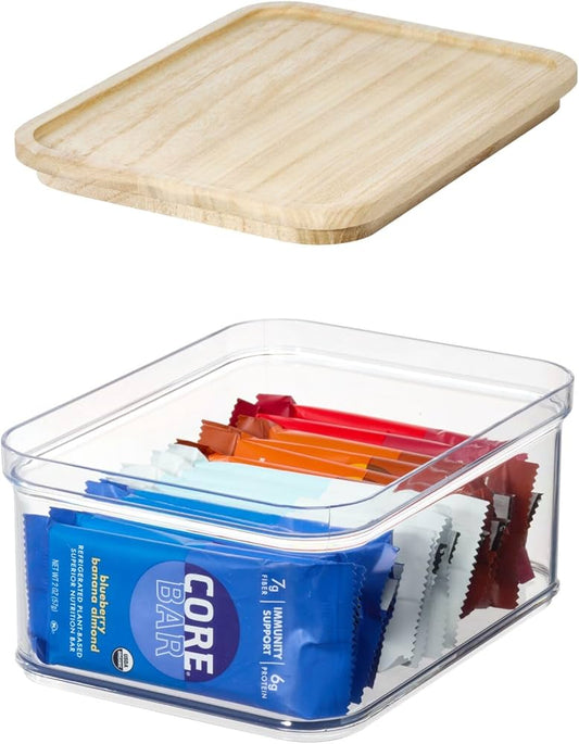 Crisp 8 x 8 Bin with Wood Lid Clear/Natural