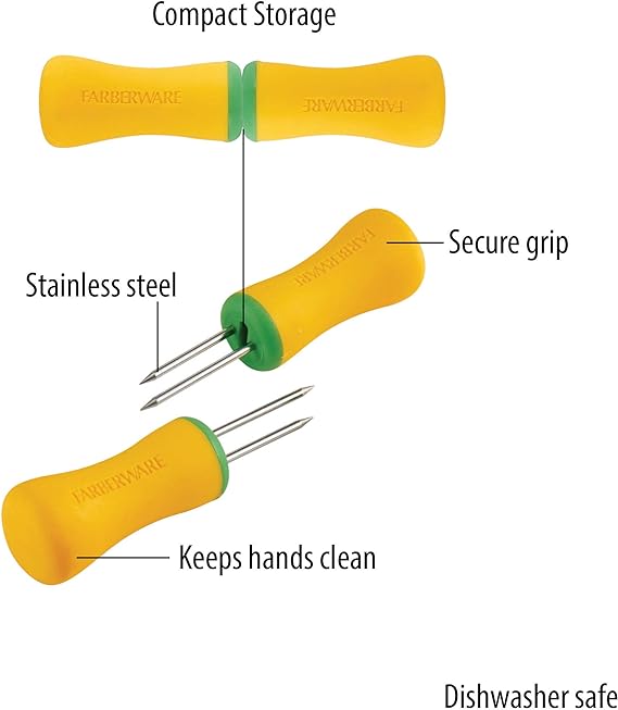 BBQ S8 Interlock Soft Grip Corn Holders, Yellow