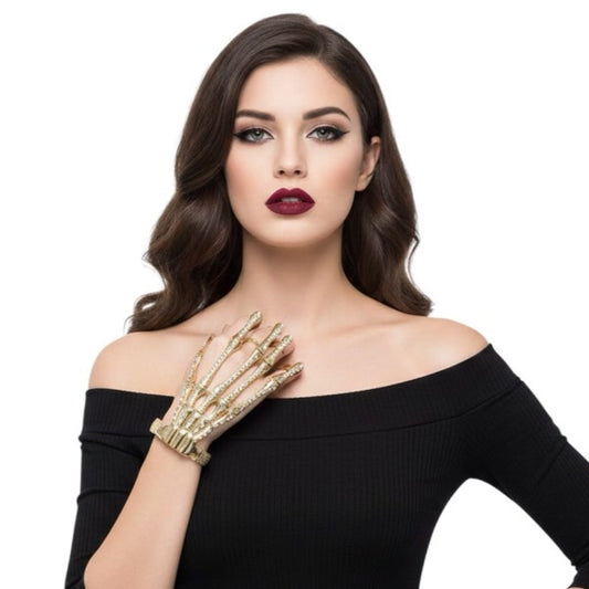 Gold Rhinestone Skeleton Bracelet