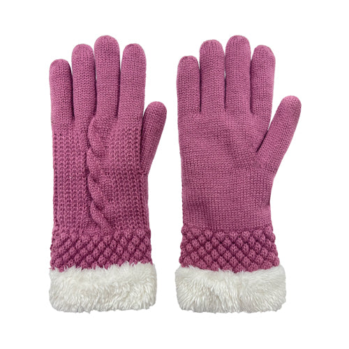 Cable Faux Fur Lined Glove in 4 Colors