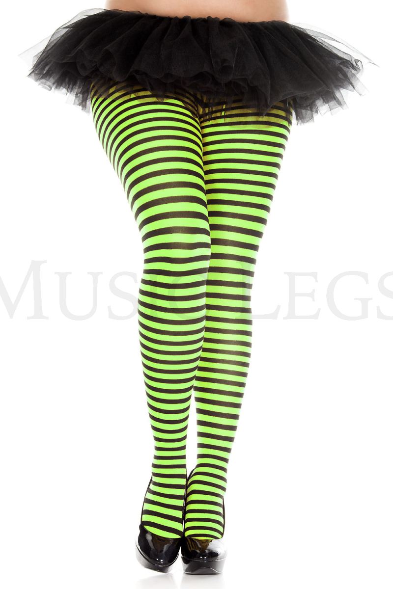 Plus size striped tights rave neon glowing in the dark Black/Neon Green