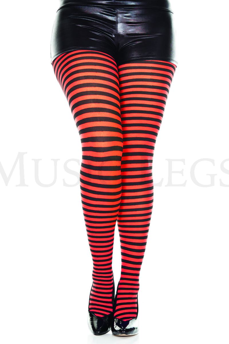 Plus size striped tights Orange