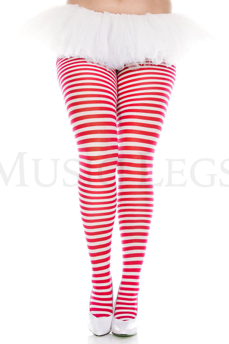 Plus size striped tights White/Red