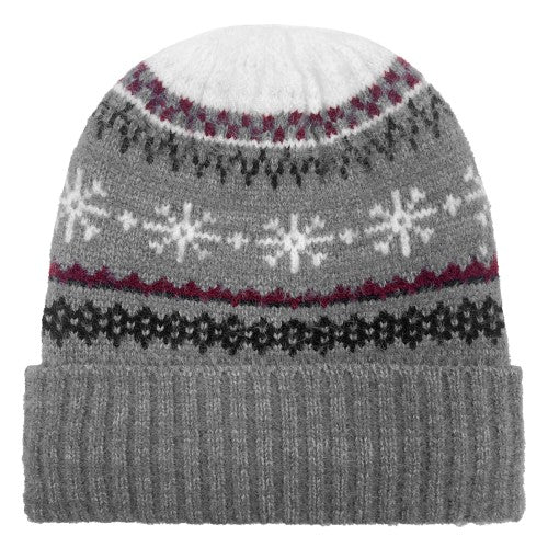 LADIES SNOWFLAKE CUFF HAT GREY