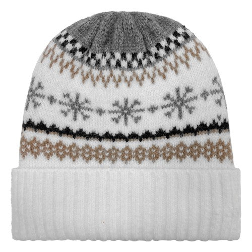 LADIES SNOWFLAKE CUFF HAT WHITE