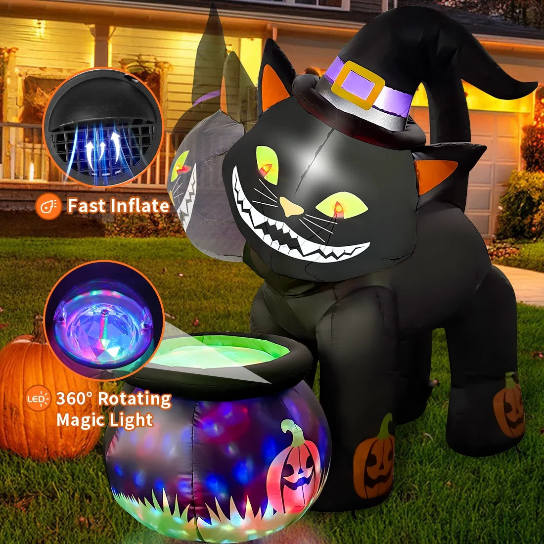 5.2 Ft. Tall Shaking Head Black Cat Inflatable with Built-in LEDs