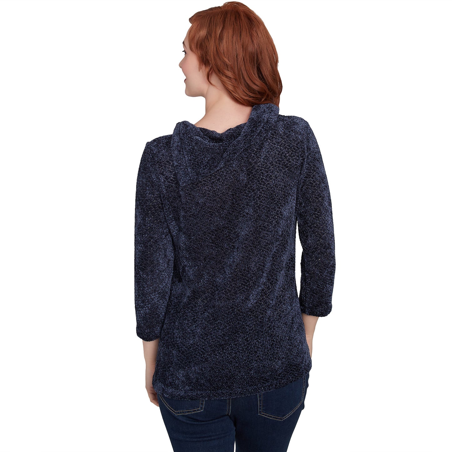 Split Cowl Neck Chenille Shine Knit Top Navy - Ruby Rd