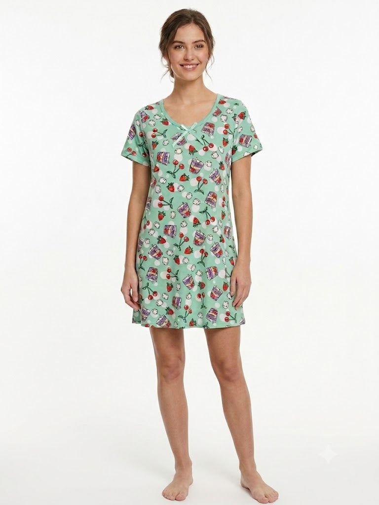 Ladies V-Neck Nightgown GREEN