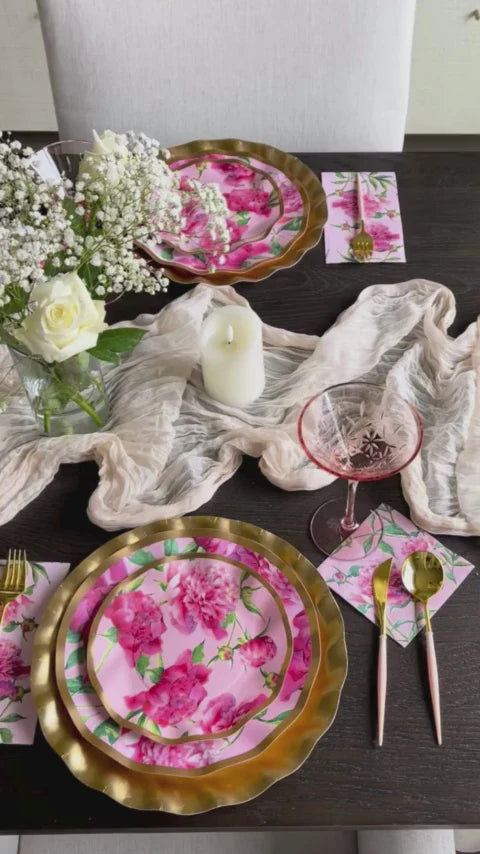 Wavy Salad Plate Pink Peonies 8"