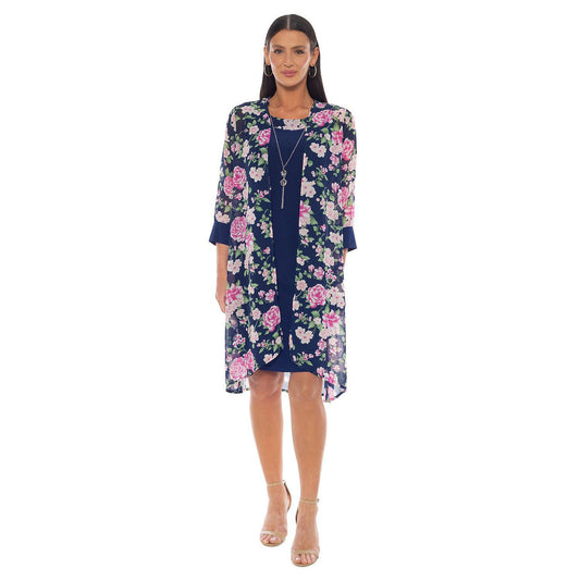 Puff Printed Long Jacket Dress Navy Multi - Marine