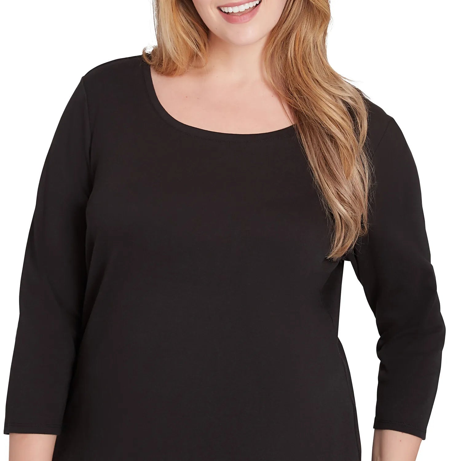 Plus Scoop Neck Ribbed Solid Top Black - Ruby Rd