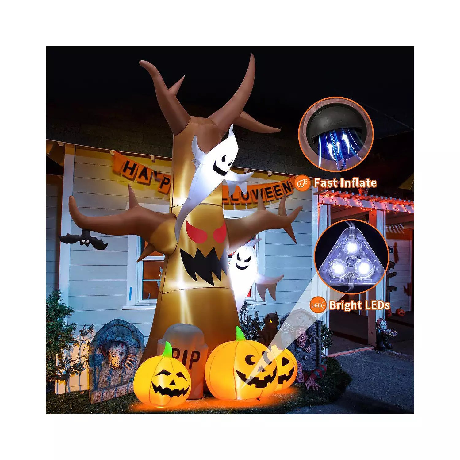 12FT Halloween Inflatable Tree with Ghost and Pumpkins Around