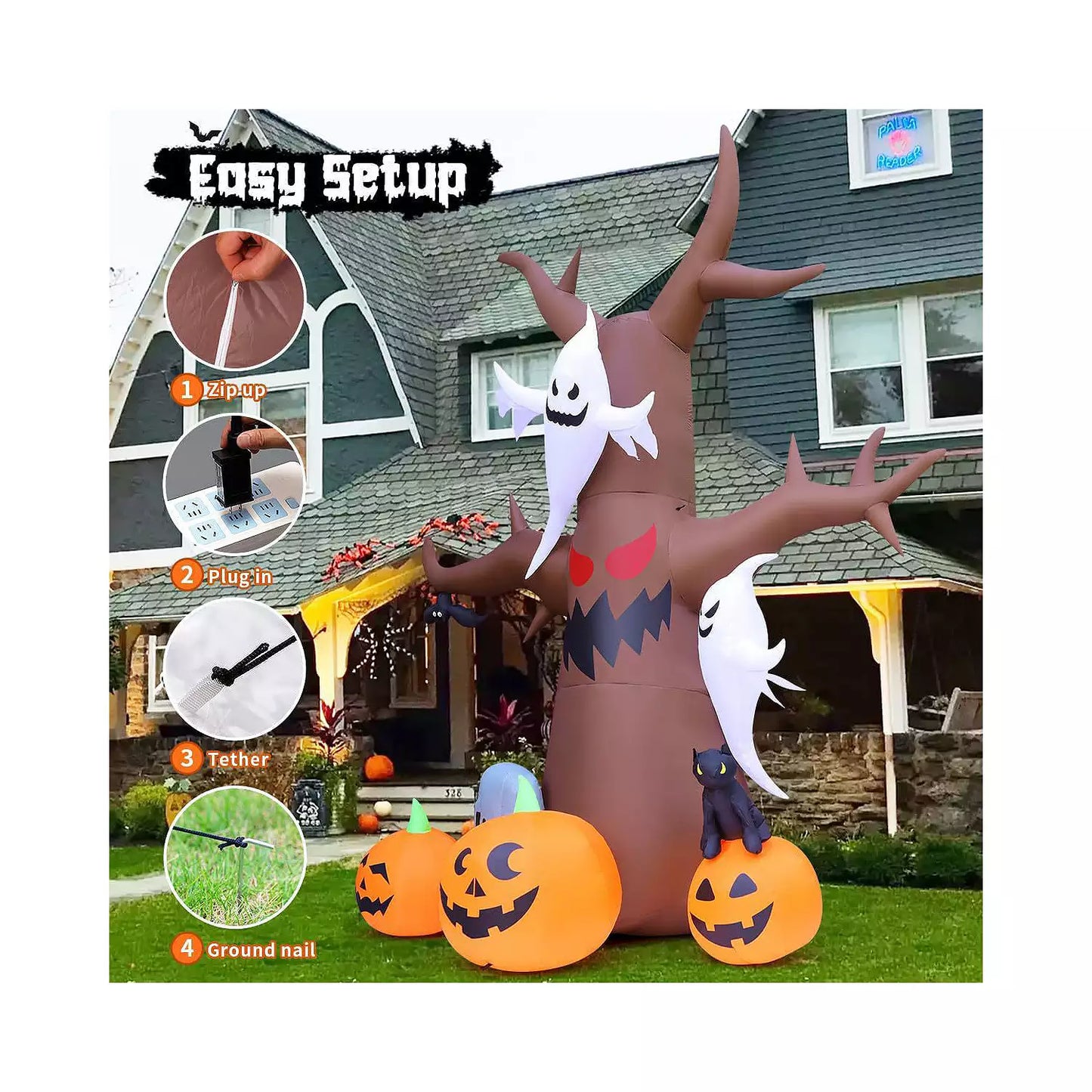 12FT Halloween Inflatable Tree with Ghost and Pumpkins Around