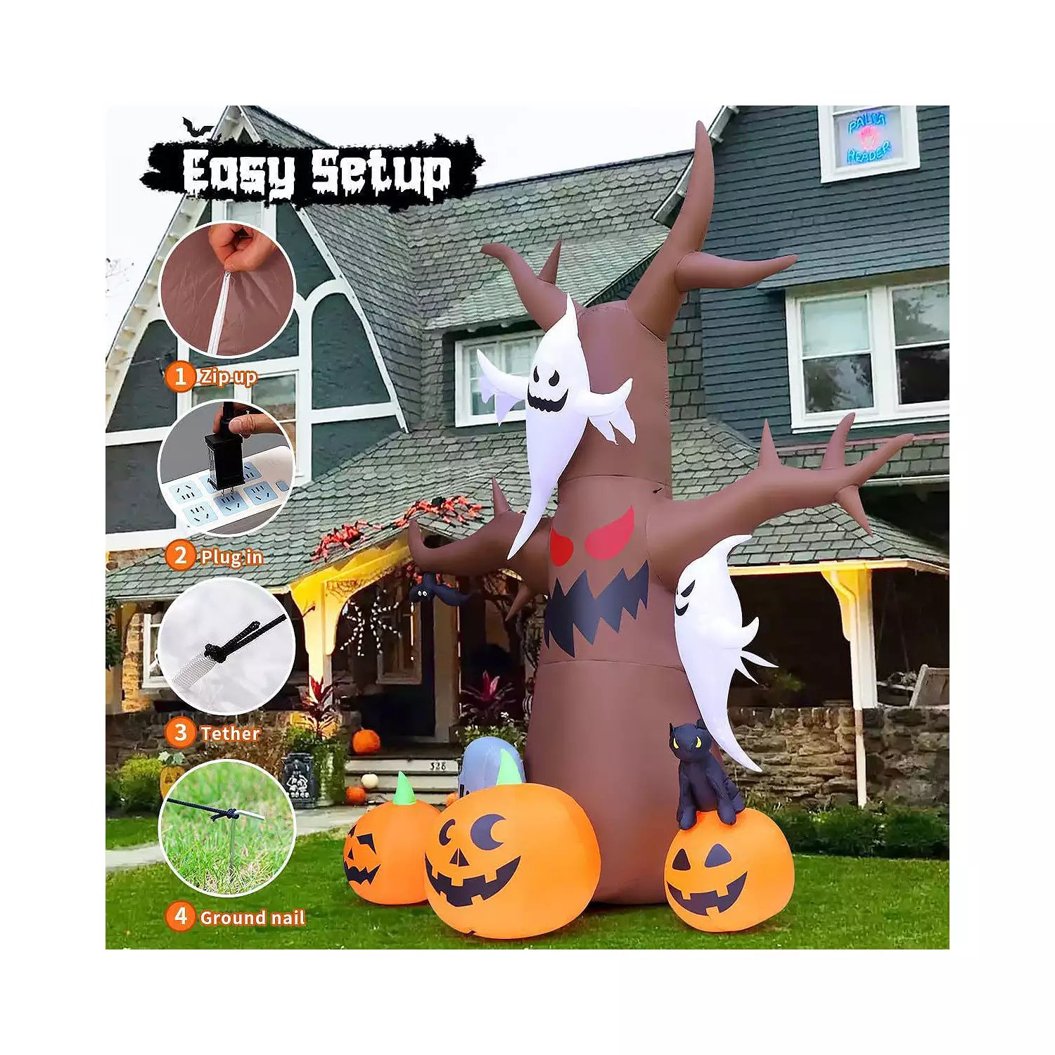 12FT Halloween Inflatable Tree with Ghost and Pumpkins Around