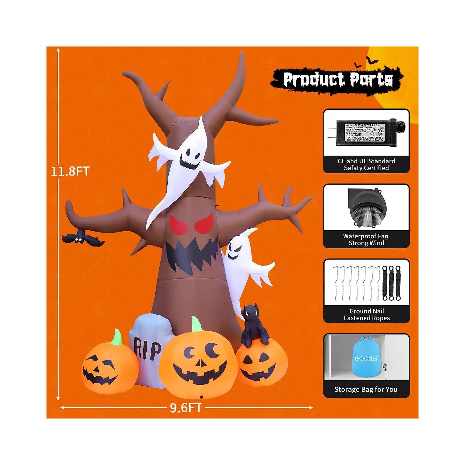 12FT Halloween Inflatable Tree with Ghost and Pumpkins Around