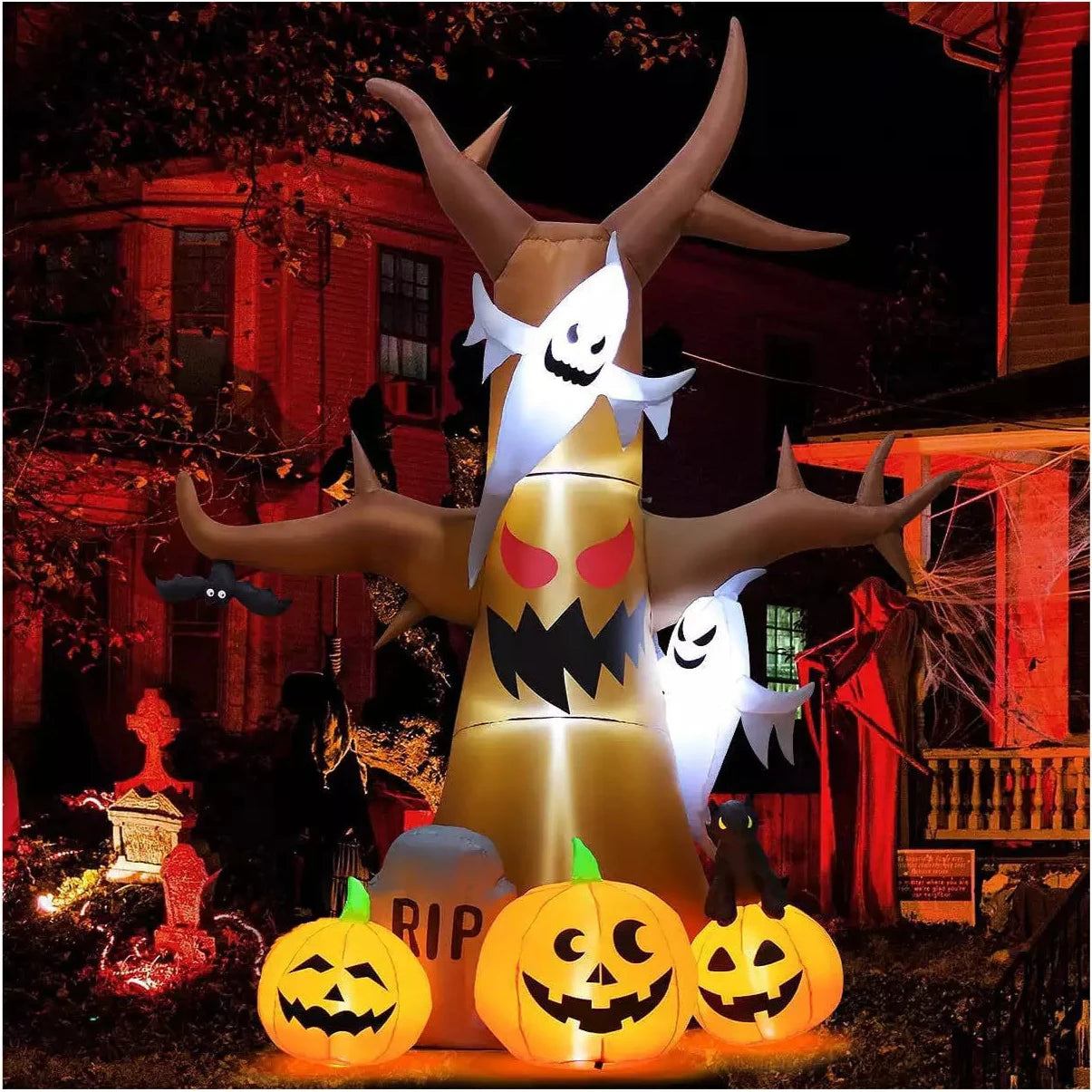 12FT Halloween Inflatable Tree with Ghost and Pumpkins Around