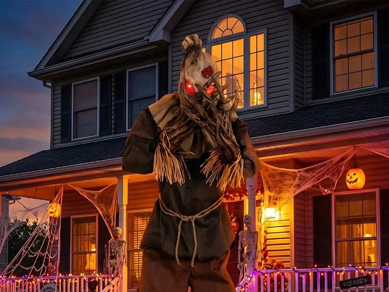 Animated Light-Up Grim Stalker Scarecrow Halloween Decoration - 7 ft