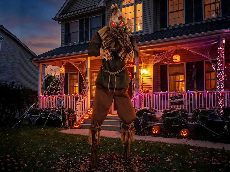 Animated Light-Up Grim Stalker Scarecrow Halloween Decoration - 7 ft