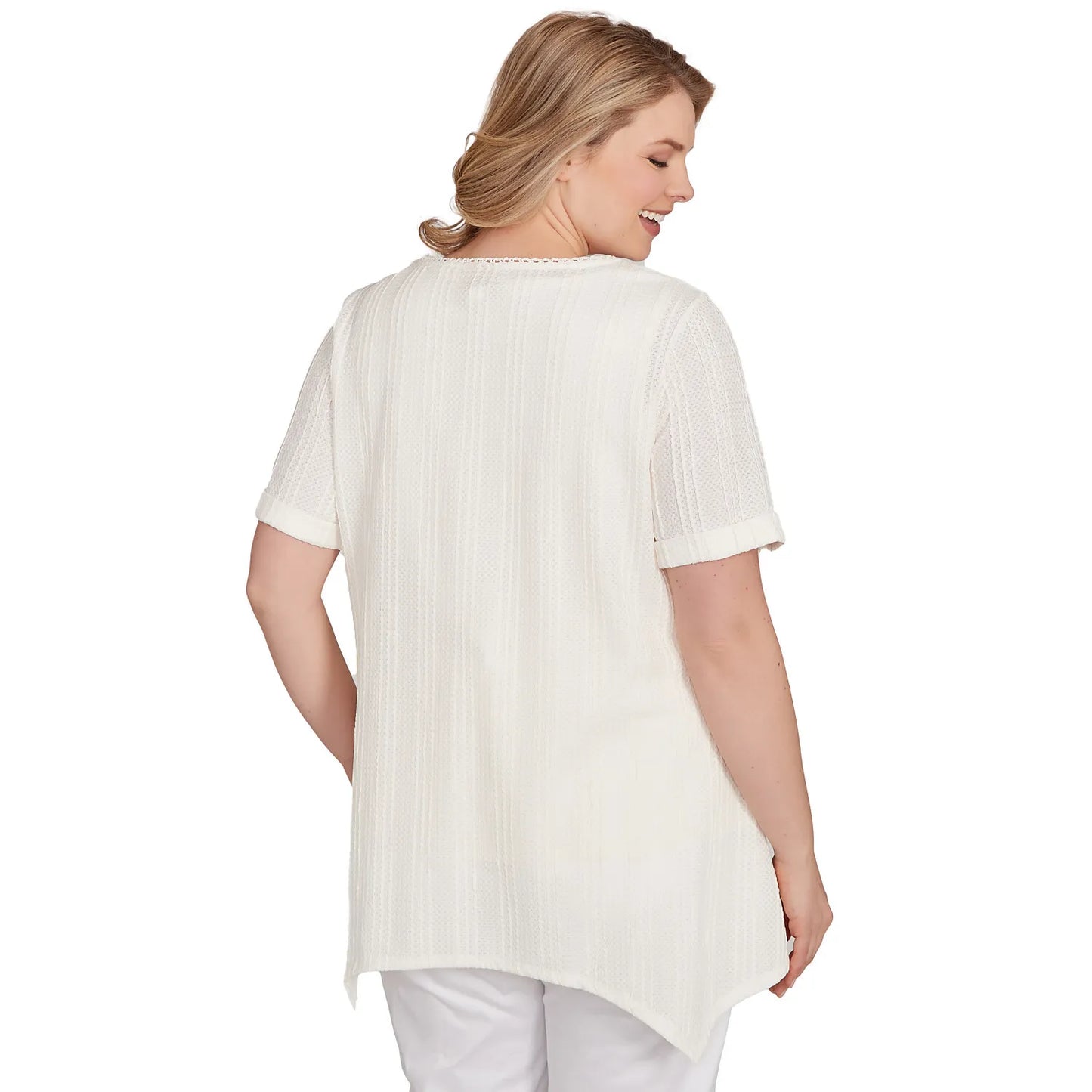 Plus Solid Crinkle Knit Tee Ivory- Ruby Rd