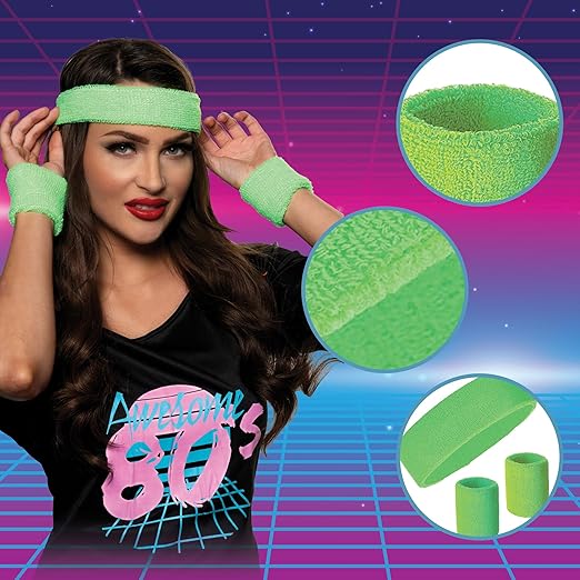 80s Headband Set - Neon Green