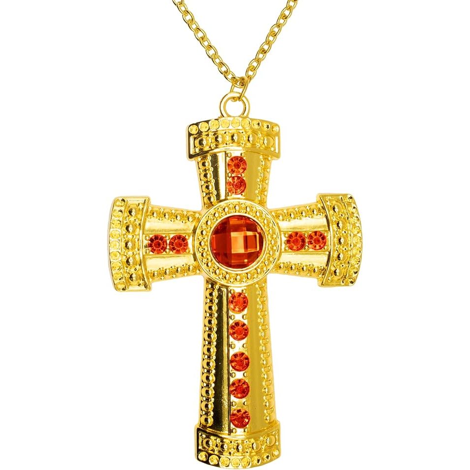 Gold Cross With Red Jewels