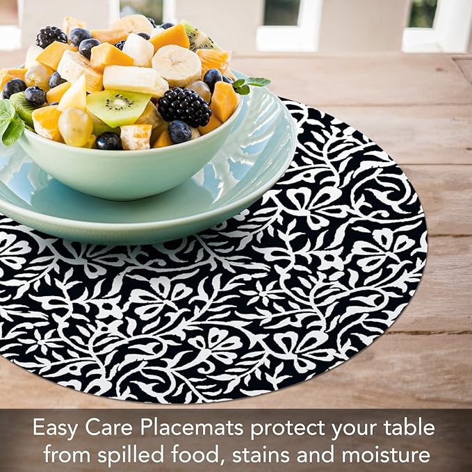 Black & White Woodblock Round Reversible Placemat