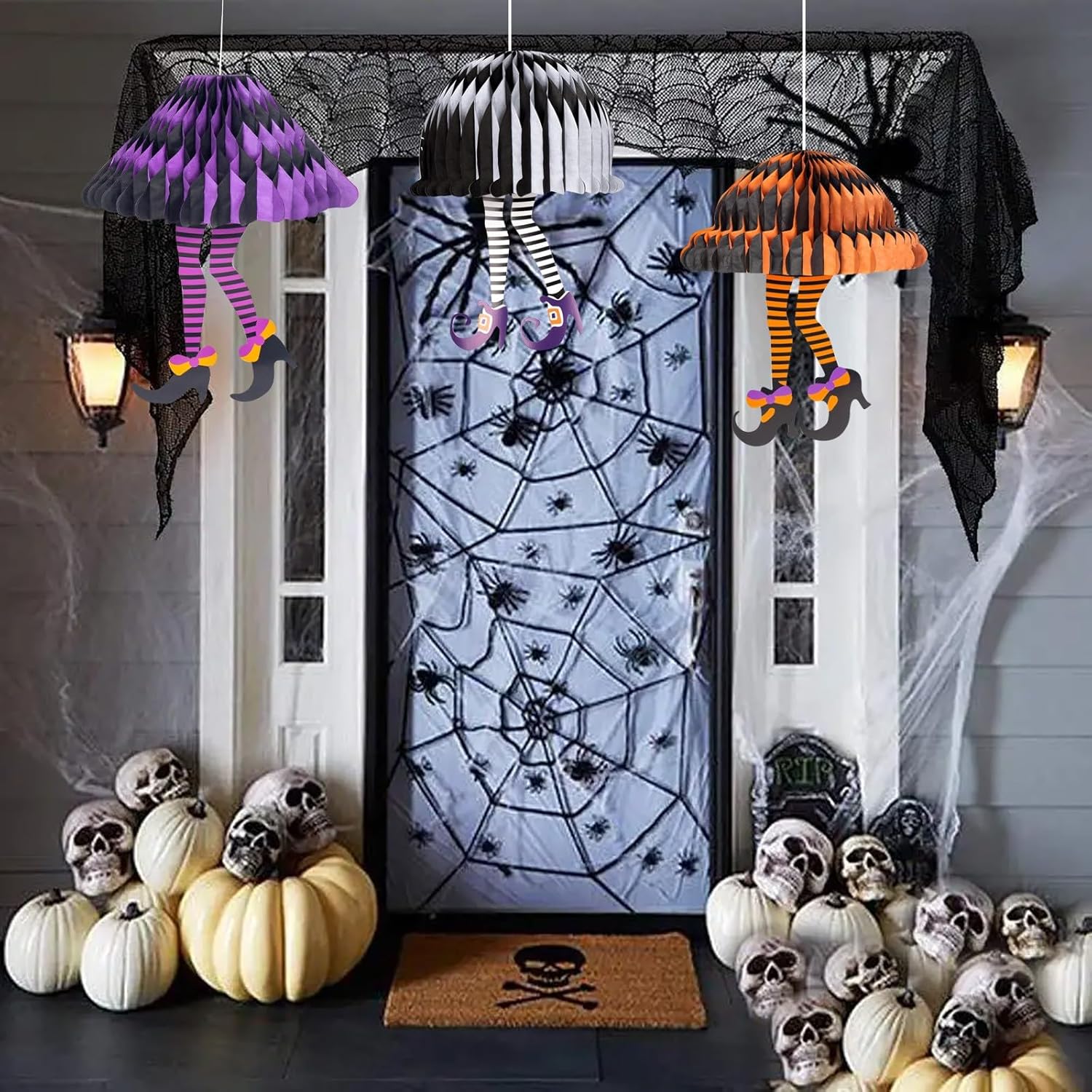 3 Piece Fold Up Honeycomb Paper Hanging Witch Legs Halloween Party Decorations