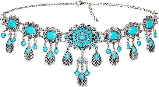 Silver and Turquoise Flower Hip Chain