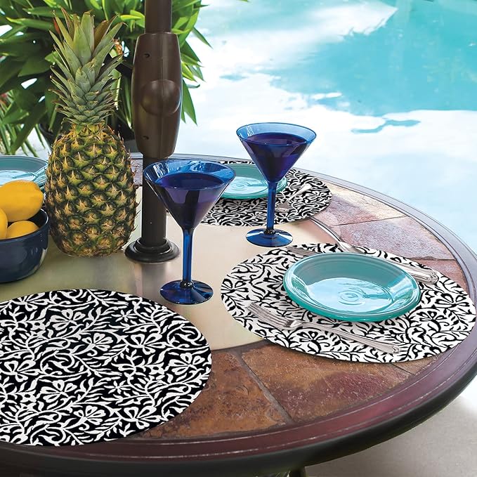 Black & White Woodblock Round Reversible Placemat