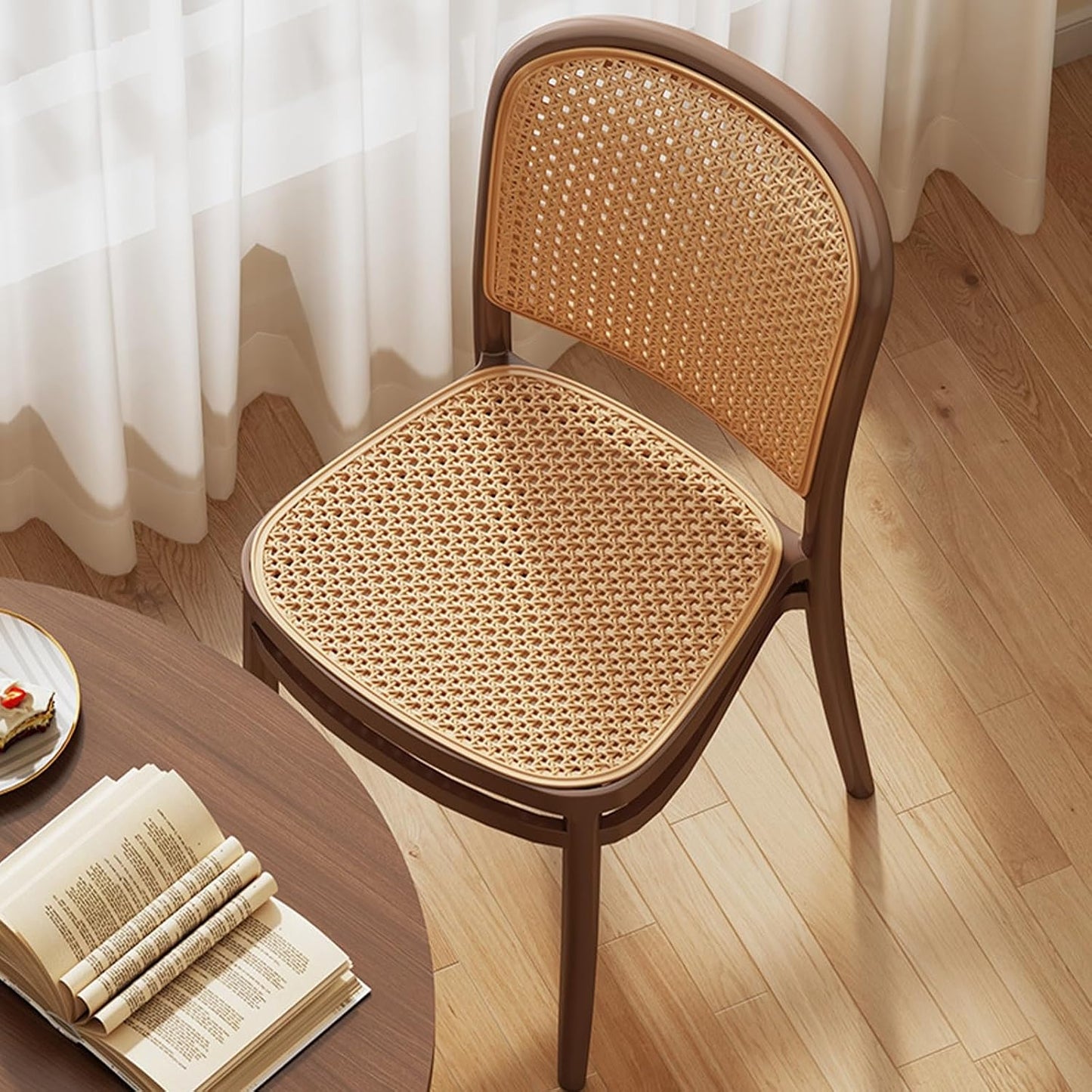 Commercial Rattan -Style Stackable Plastic Dining Chair Brown