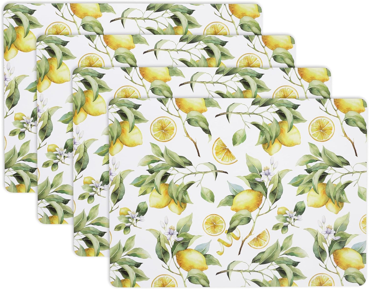 Limones en acuarela – Manteles individuales de corcho y fibra de madera – Juego de 4