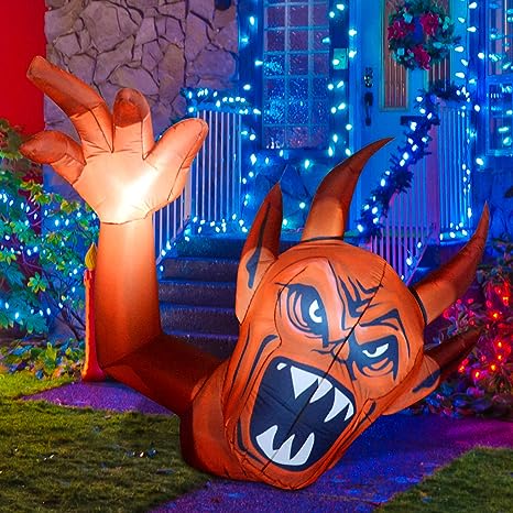 5FT Long Inflatable Red Devil Raise Hands