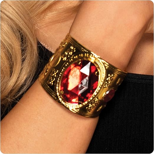 Gold Metal Bracelet with Red Jewel