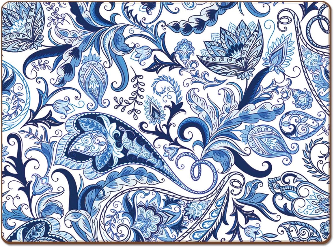Blue Paisley  Hardboard Cork- Back  Placemat Set of 4