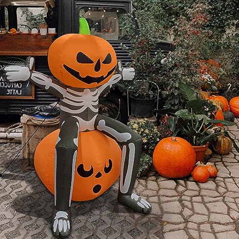 5FT Tall Skull Skeleton Pumpkin Head