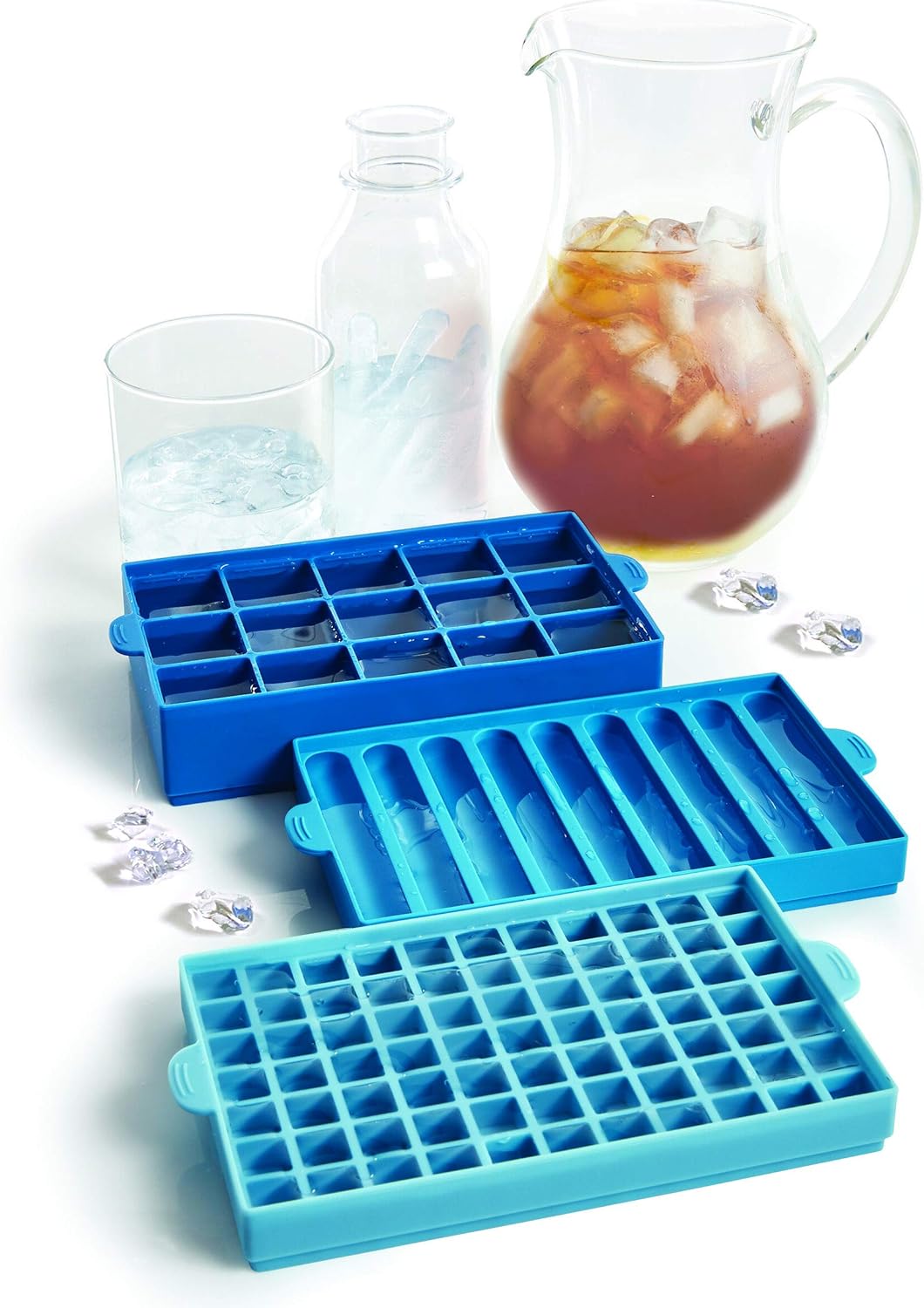 Pro Silicone Ice Cube Trays with Lid, 4-Piece, Blue