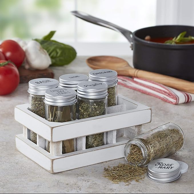 Good Italian Spice Box, 6 Jars, White