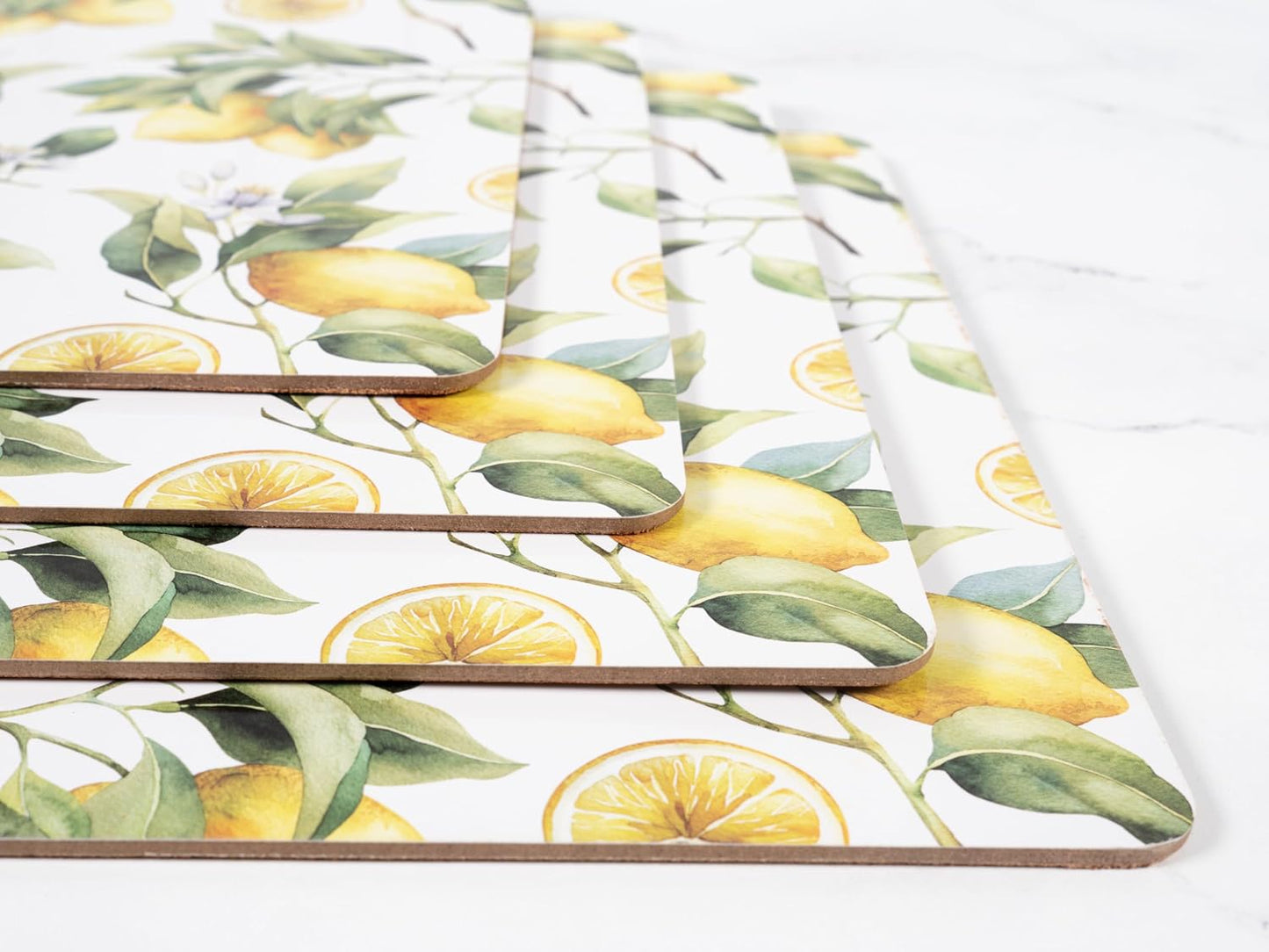 Limones en acuarela – Manteles individuales de corcho y fibra de madera – Juego de 4