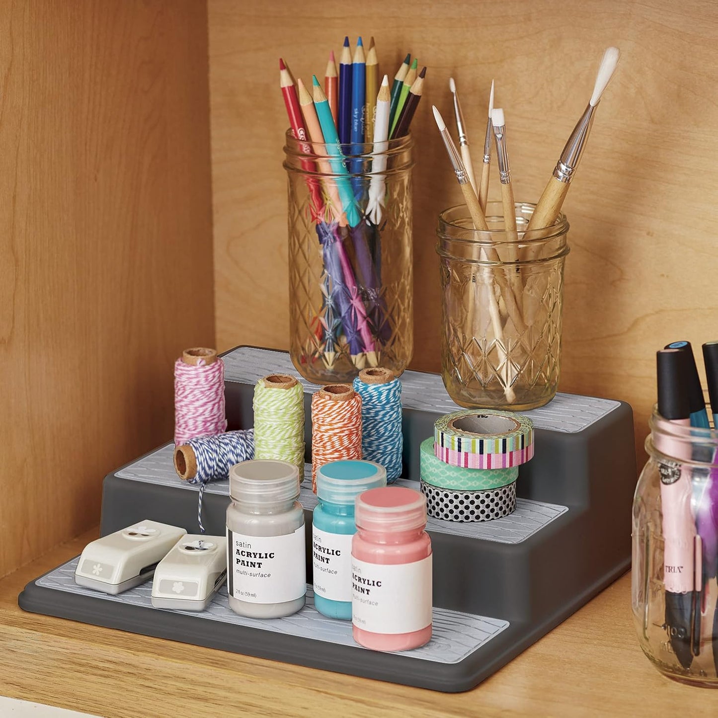 Non-Skid 3-Tier Spice Pantry Kitchen Cabinet Organizer Charcoal