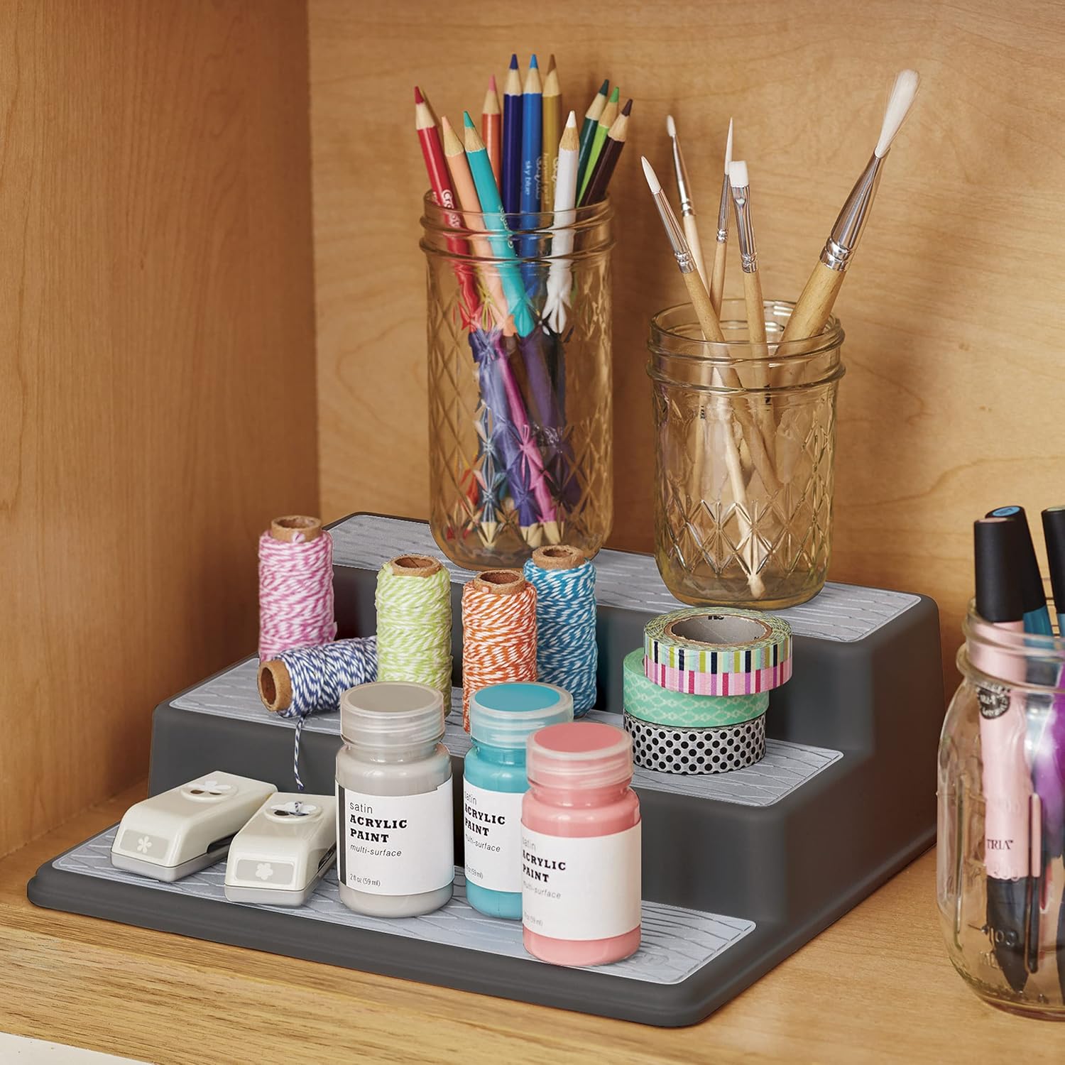 Non-Skid 3-Tier Spice Pantry Kitchen Cabinet Organizer Charcoal