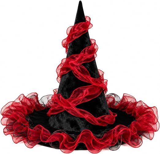 Witch Hat with Chiffon Trim Red