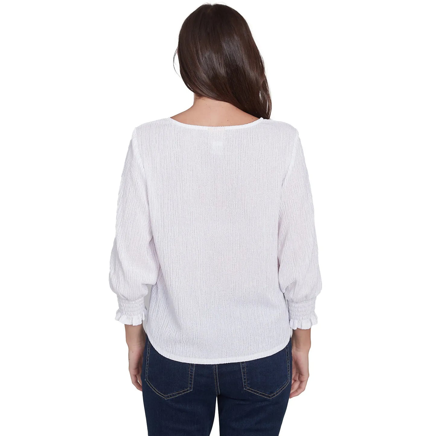 Solid Crinkle Shine Tie Front Top White    - Ruby Rd