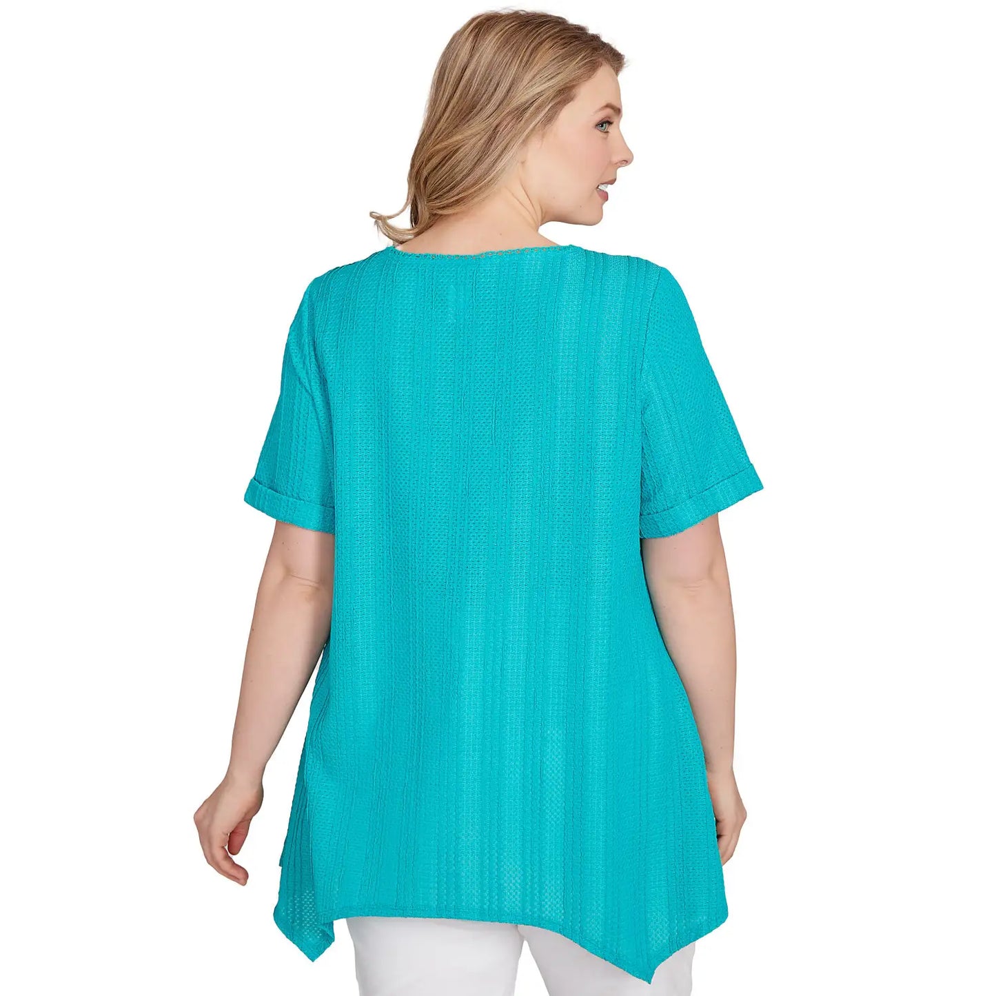 Plus Solid Crinkle Knit Tee Turquoise - Ruby Rd